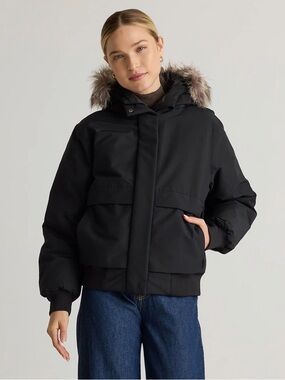 Quince Black Puffer Jacket with Faux-Fur Trim Hood